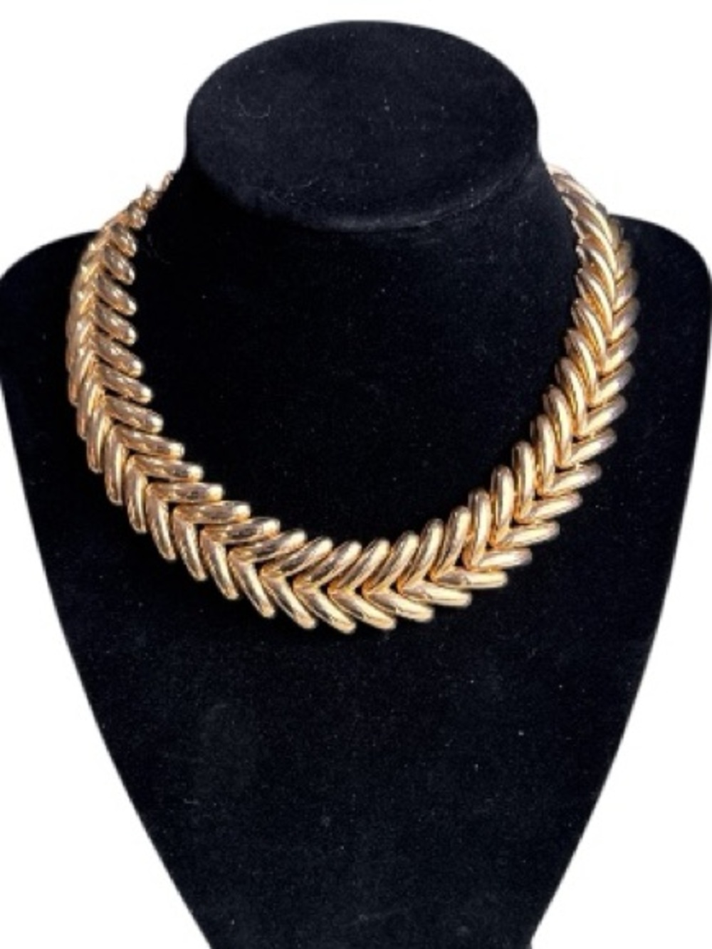 Vintage RAU KLIKIT Gold Tone Chevron Design Collar Necklace 16"
